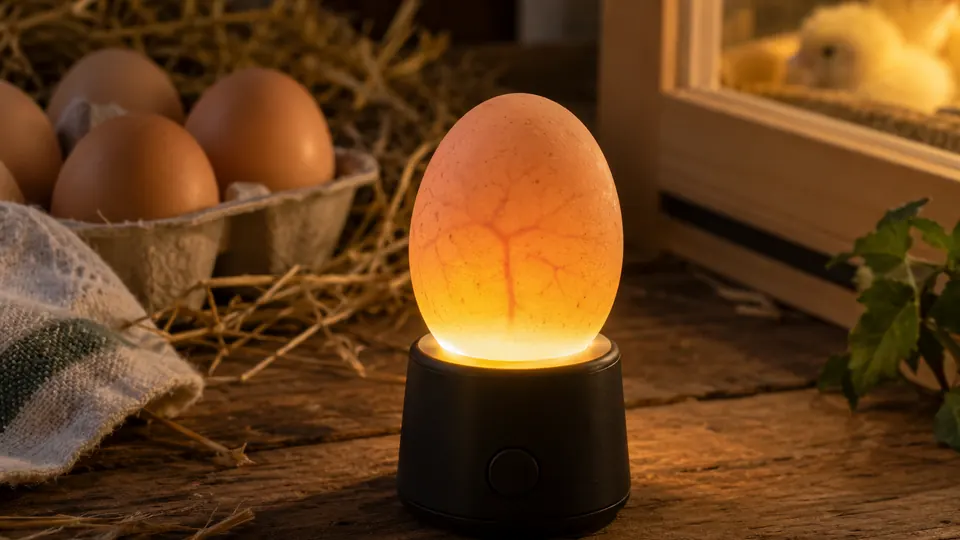 Ovoscopio iluminando un huevo para observar su desarrollo